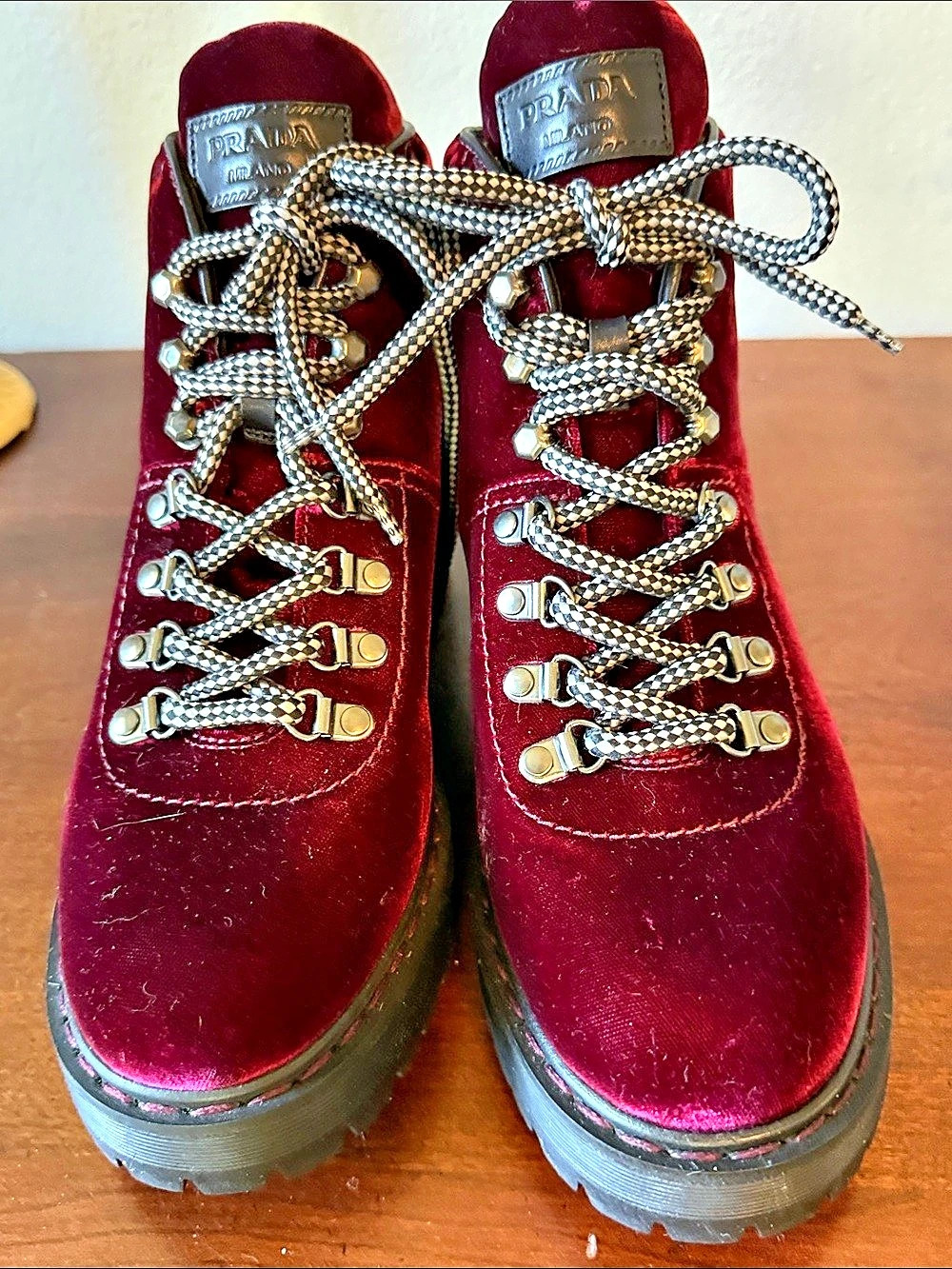 Prada Burgundy Combat Boots